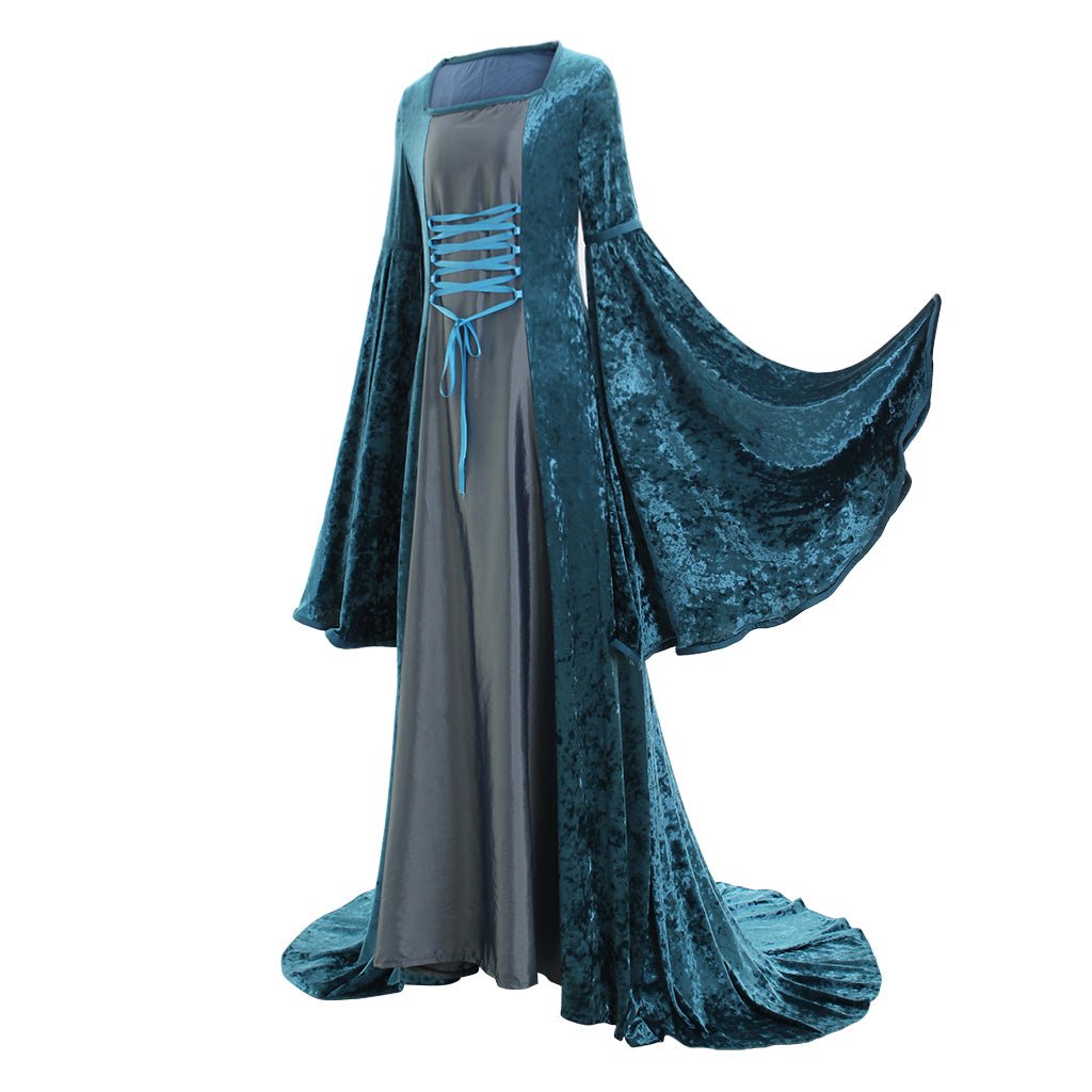 Vestido Histórico Medieval Renascença de Veludo Azul para Cosplay e Eventos - Estrela Cosplay
