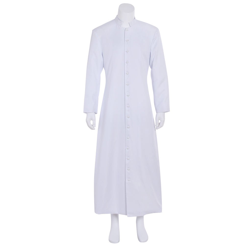 Veste de Clérigo para Homens Cassoco Branco Fantasia de Sacerdote com Colarinho em Pé Vestes Litúrgicas - Estrela Cosplay