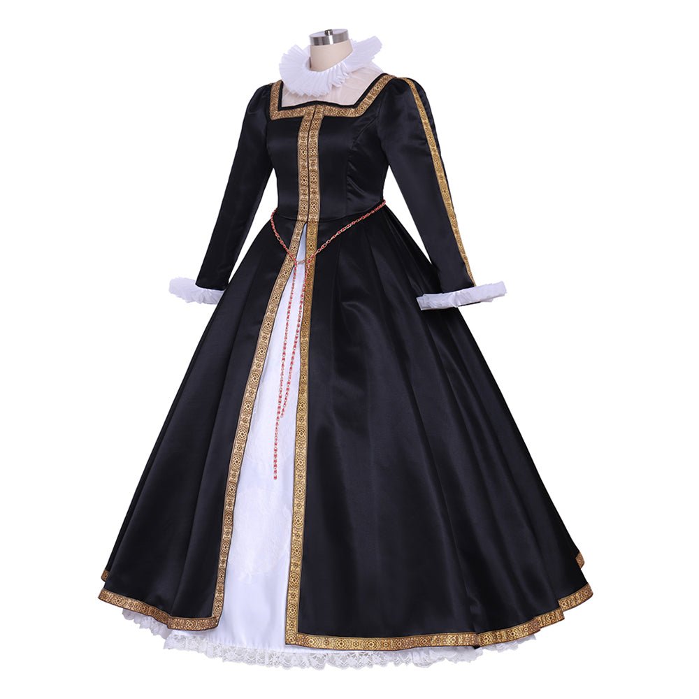 Vestido de Baile Tudor Rainha Elizabeth | Preto e Branco para Mulheres em Eventos Históricos - Estrela Cosplay