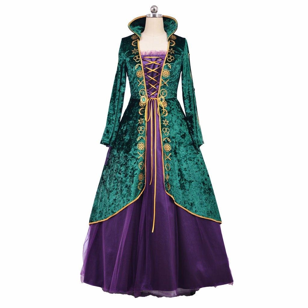 Vestido de Cosplay de Bruxa | Conjunto de Robe Renascentista Verde Medieval para Mulheres - Estrela Cosplay