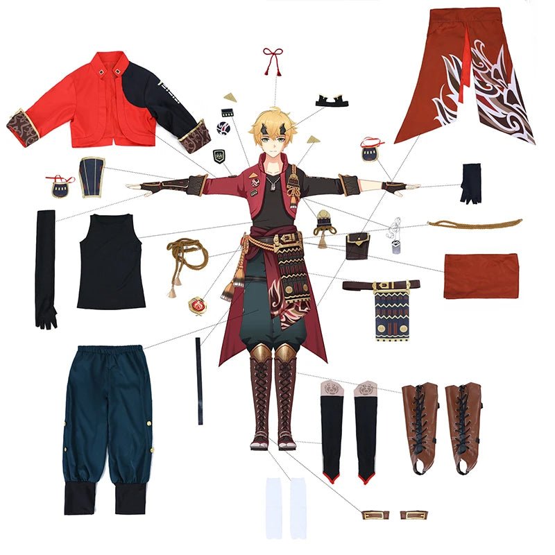 Fantasia Cosplay Thoma de Genshin Impact para Homem - Conjunto Completo com Chapéu para Halloween - Estrela Cosplay