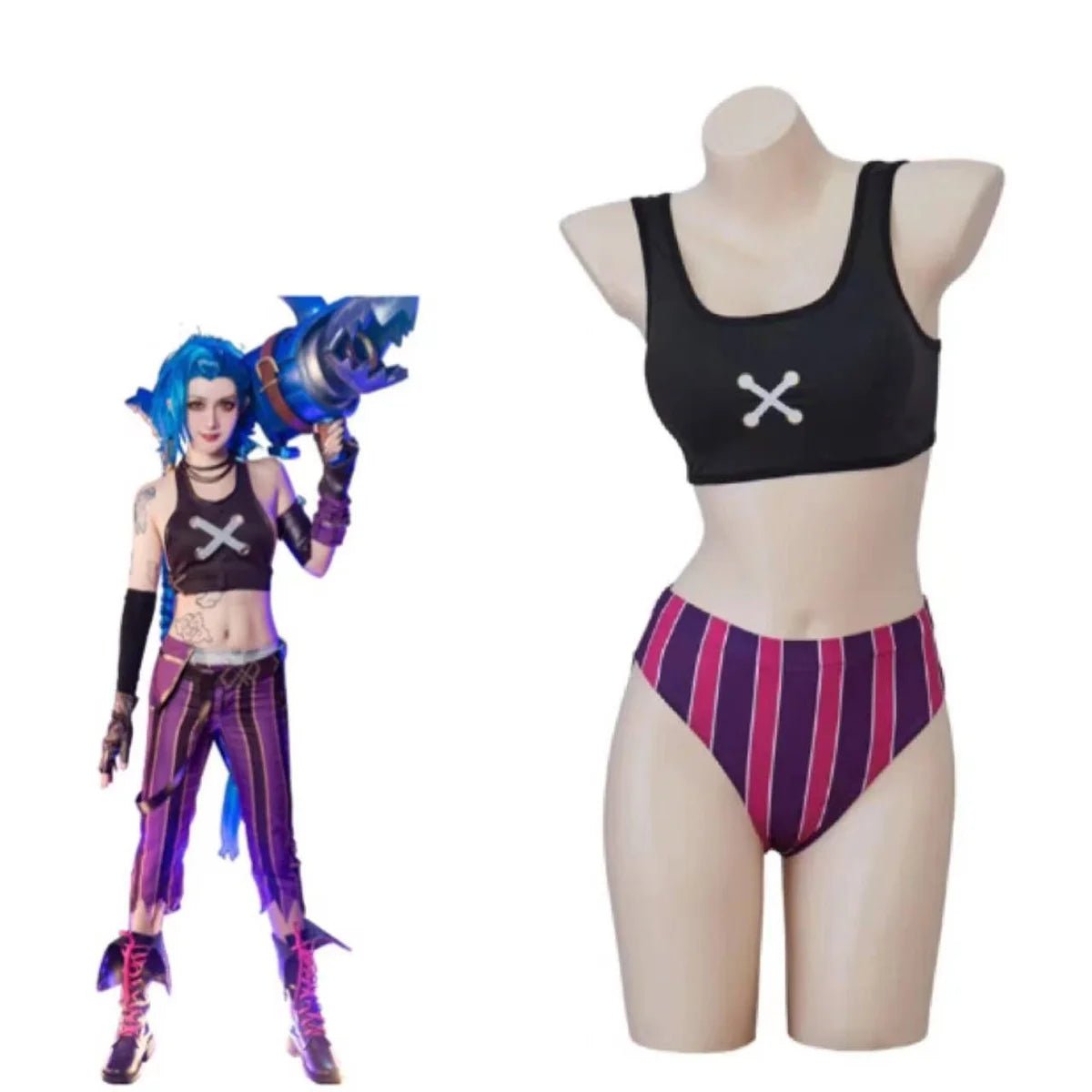Fantasia de Cosplay Jinx LOL - Biquini Estilo Verão para Halloween e Festas - Estrela Cosplay