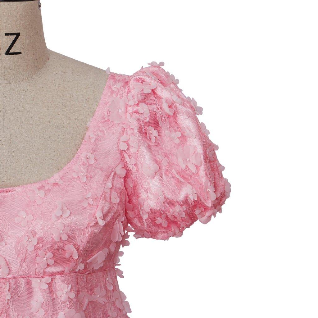 Vestido Império em Seda Padronizada Rosa e Dourado - Cosplay Bridgerton, Eventos, Halloween - Estrela Cosplay