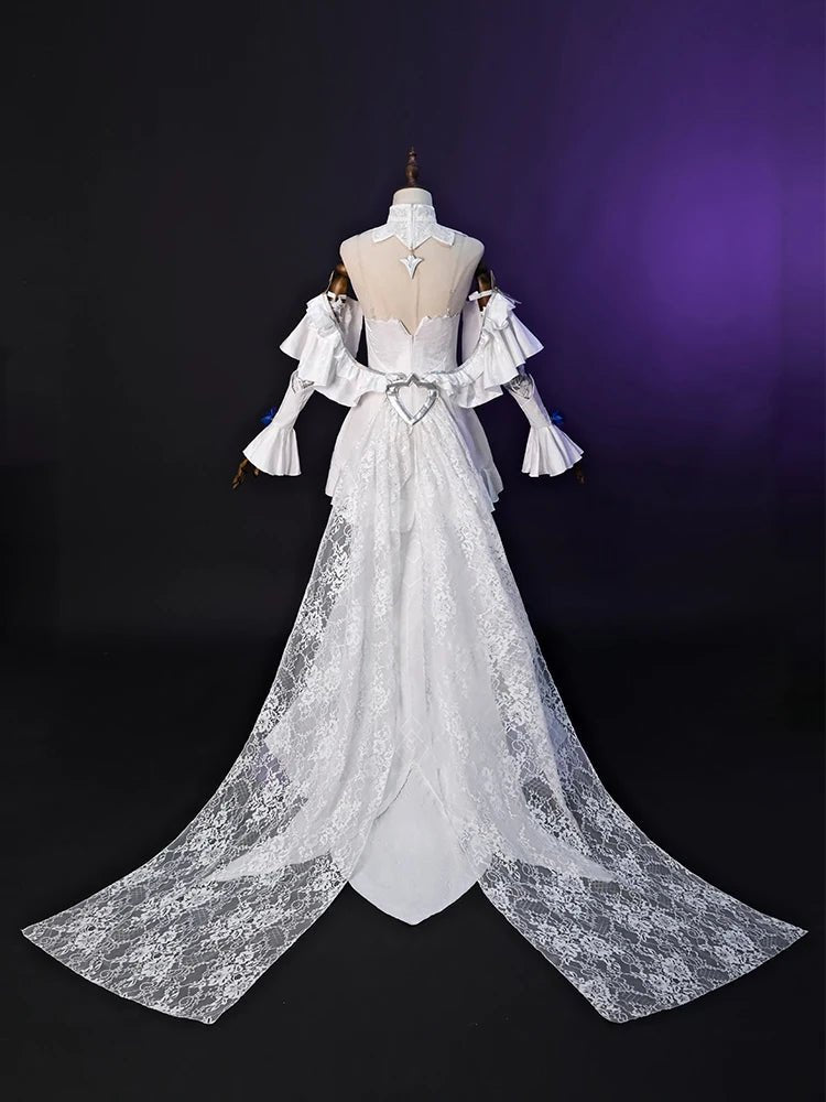 Fantasia de Cosplay Sona Rosa Cristal LOL - A Mestra das Cordas - Vestido Branco Nova Skin - Estrela Cosplay