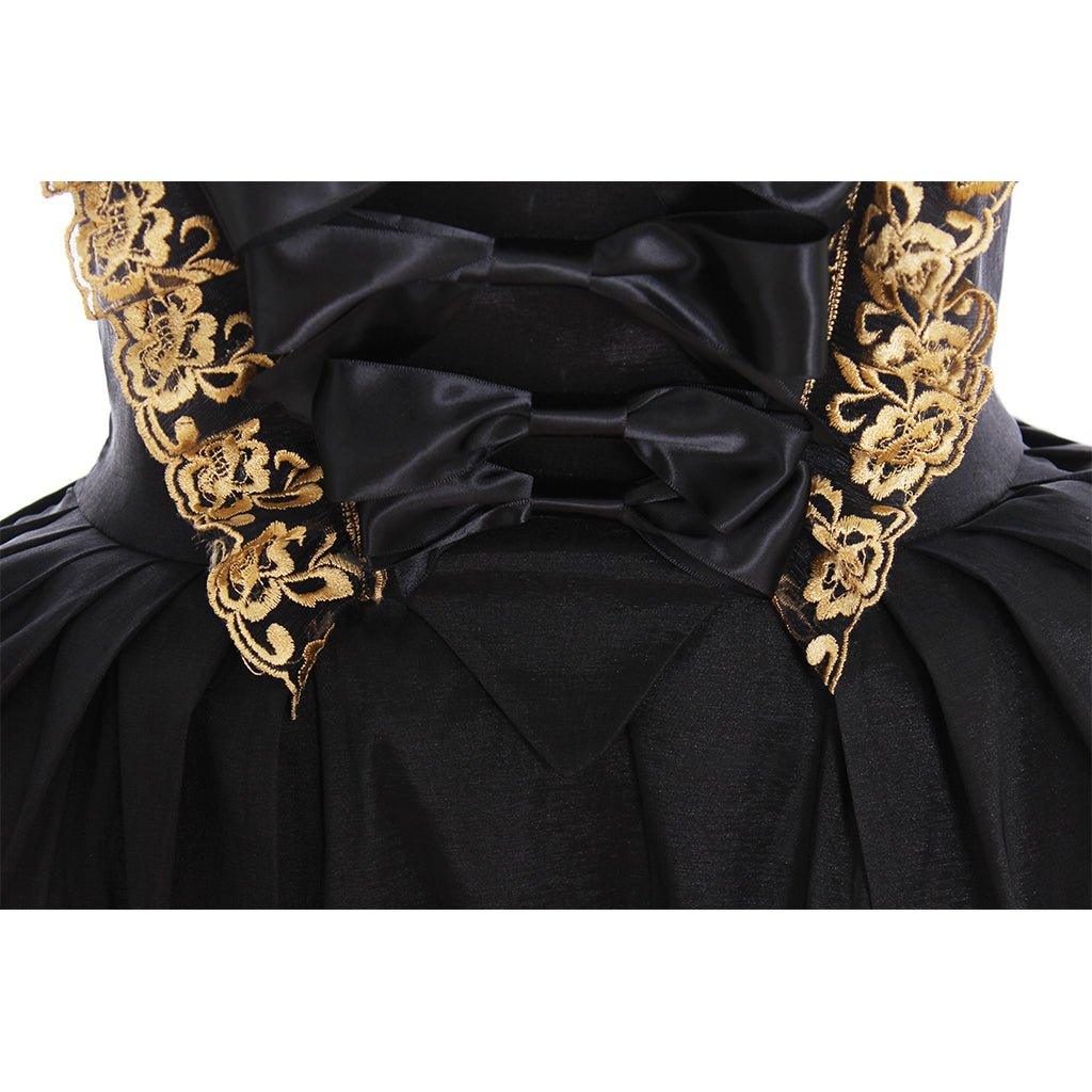 Vestido Rococó Preto do Século 18: Um Traje de Cosplay Luxuoso com Renda Dourada - Estrela Cosplay