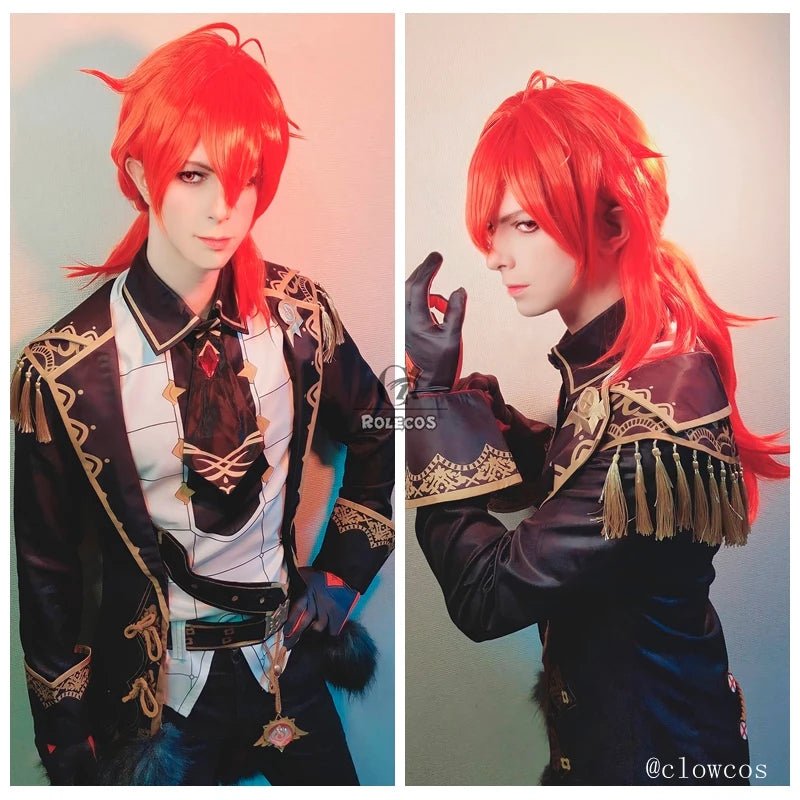 Fantasia de Cosplay Diluc de Genshin Impact para Homens - Conjunto Completo Preto - Estrela Cosplay