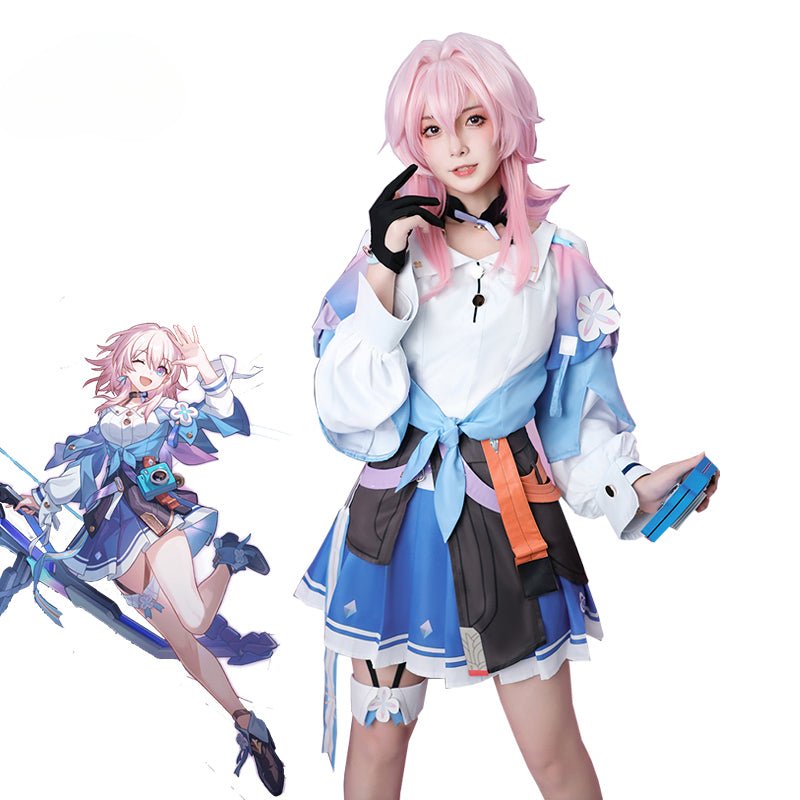 Fantasia de March 7th Honkai Star Rail - Vestido Azul Feminino para Cosplay, Halloween e Festas - Estrela Cosplay