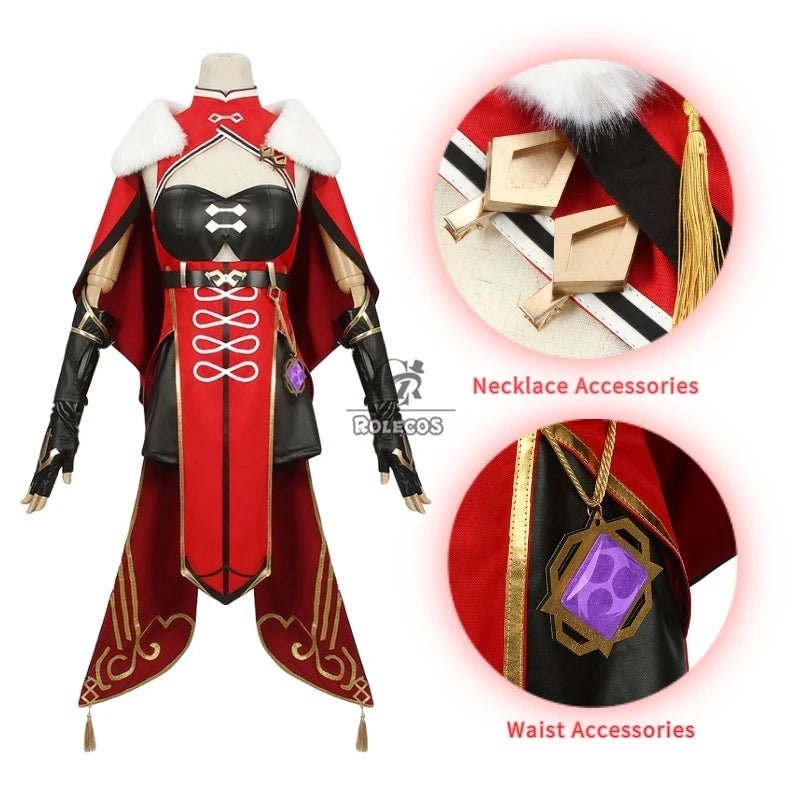 Fantasia de Beidou de Genshin Impact para Mulher - Conjunto Completo Preto e Vermelho - Estrela Cosplay