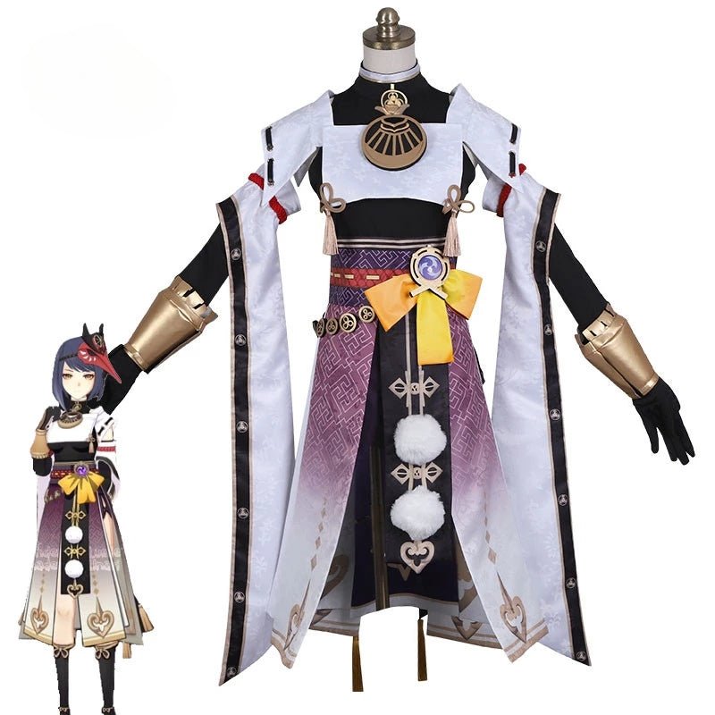 Fantasia Cosplay Kujou Sara de Genshin Impact - Vestido Completo com Máscara para Mulheres - Estrela Cosplay