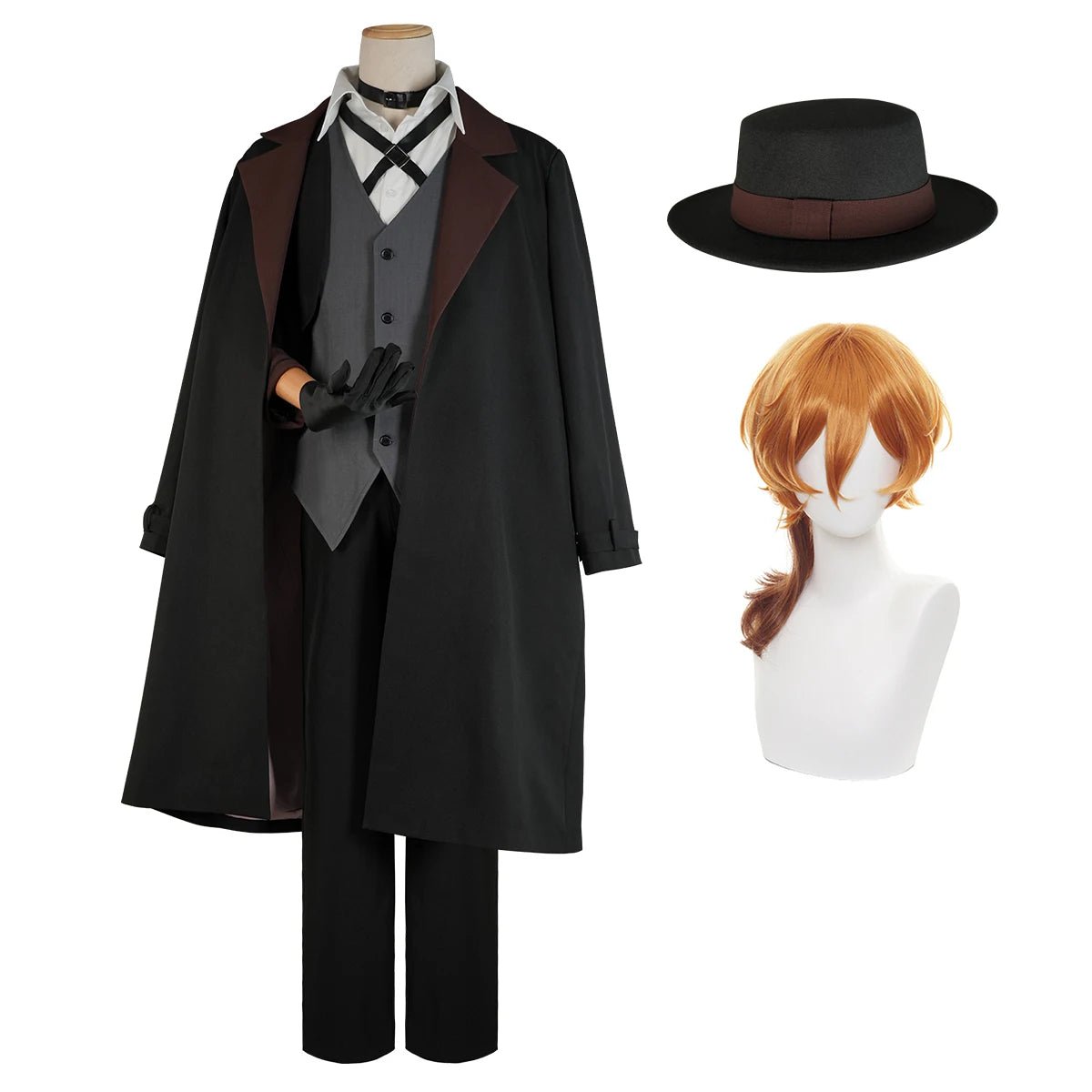 Fantasia de Cosplay Nakahara Chuuya Bungou Stray Dogs - Casaco, Calça, Chapéu e Acessórios - Estrela Cosplay