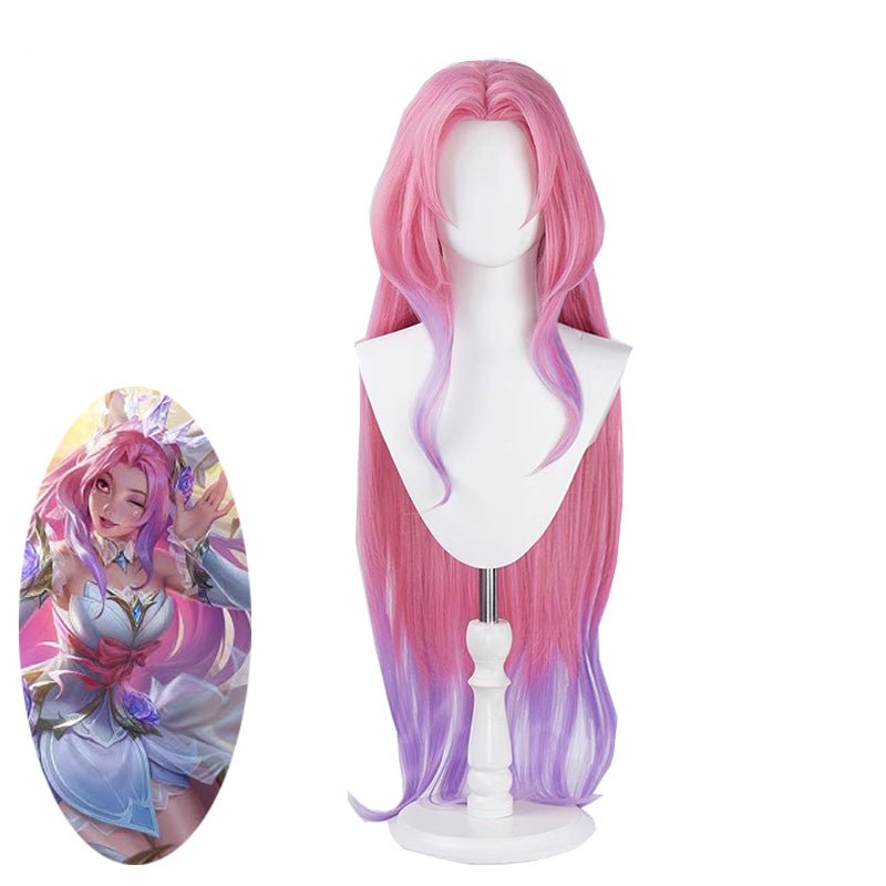 Peruca de Cosplay LOL Rosa Cristal Seraphine 85cm Mulher Longa Gradiente Cores Cabelo Sintético Resistente ao Calor - Estrela Cosplay