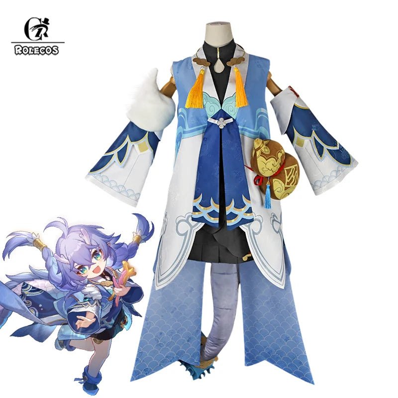 Fantasia Bailu de Honkai Star Rail - Vestido Feminino com Design de Escamas de Peixe e Cauda para Halloween e Festas - Estrela Cosplay