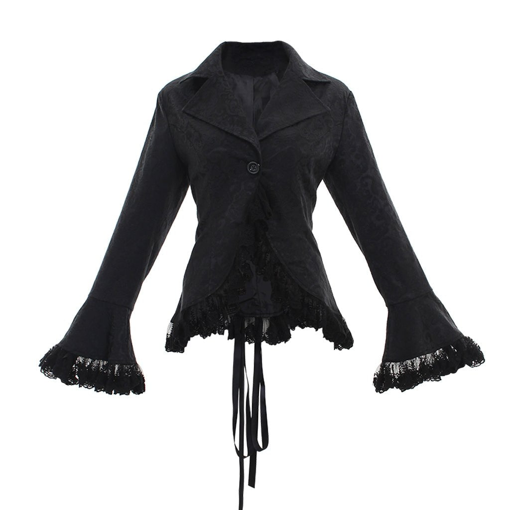 Casaco Vitoriano Renascença Retro Jaqueta de Lace Steampunk Gola Alta Medieval Nobre Princesa Condessa Cardigan Preto - Estrela Cosplay