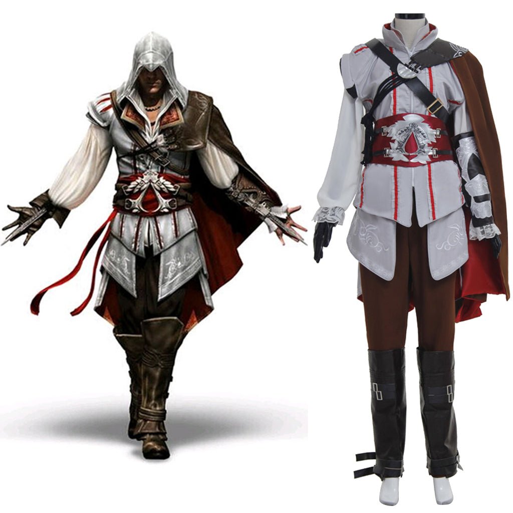 Traje de Cosplay Ezio Auditore da Firenze | Roupas de Assassino com Capa Preta - Estrela Cosplay