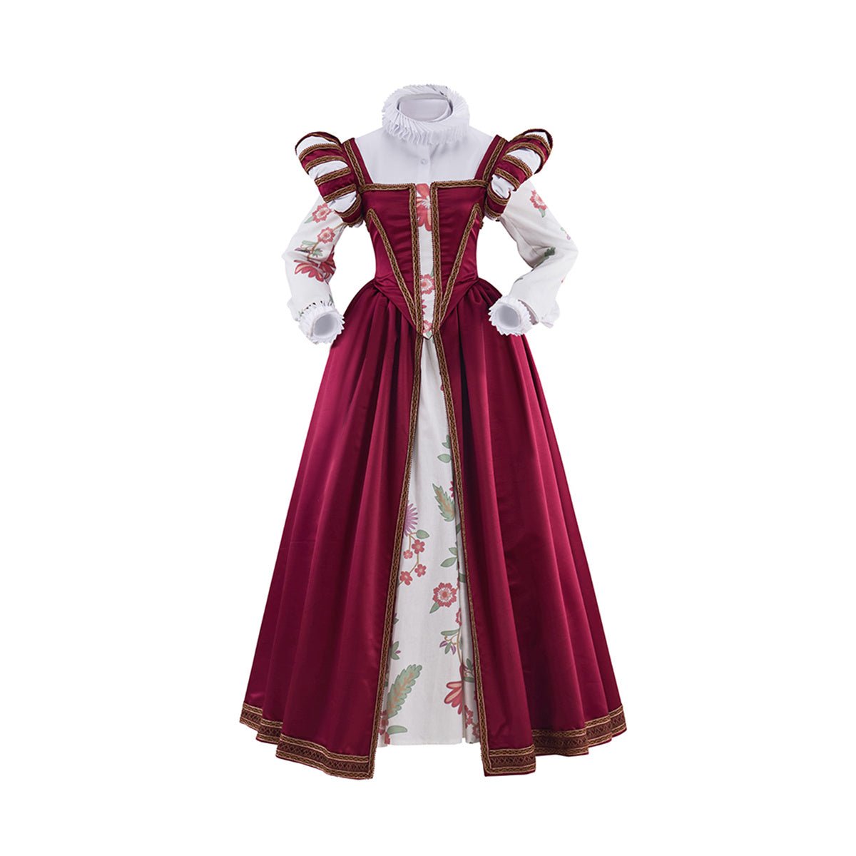Traje de Cosplay da Dinastia Tudor - Colete Vermelho com Vestido Floral - Estrela Cosplay
