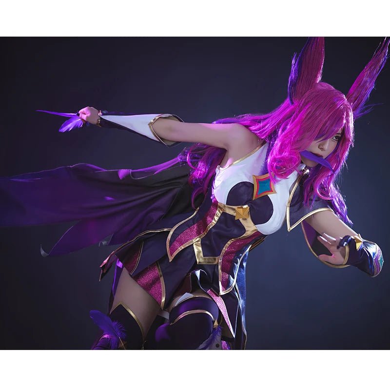 Fantasia Cosplay Xayah Guardião Estelar - Traje Feminino com Capa para Halloween e Carnaval - Estrela Cosplay
