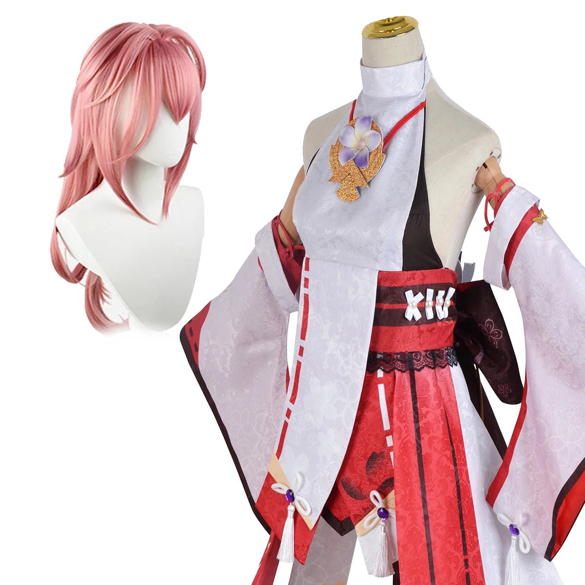 Peruca Cosplay Yae Miko Genshin Impact Anime Jogo Fantasia Traje Halloween Natal Festa - Estrela Cosplay