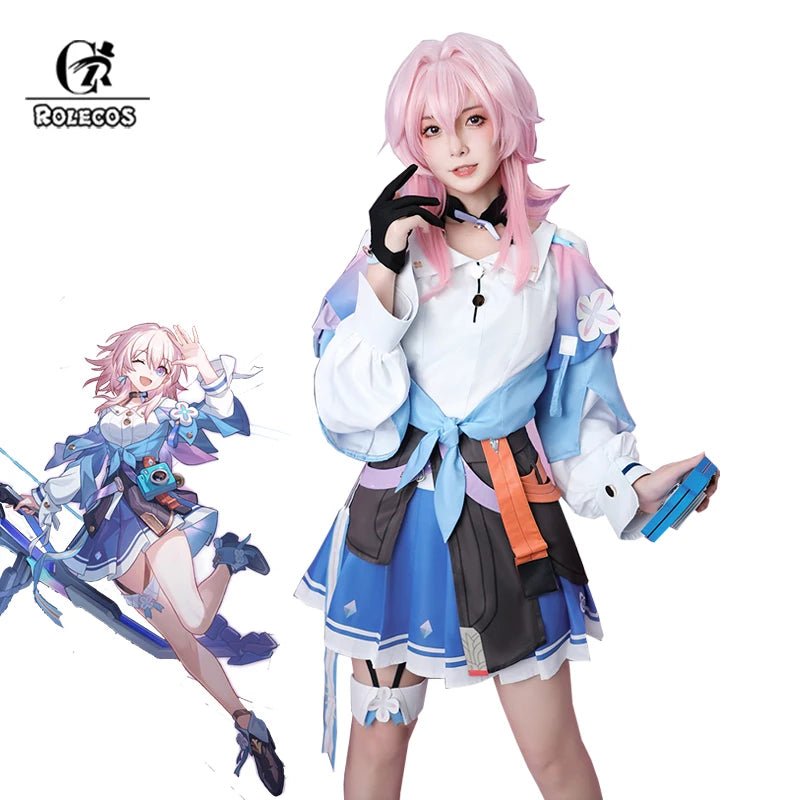 Fantasia de March 7th Honkai Star Rail - Vestido Azul Feminino para Cosplay, Halloween e Festas - Estrela Cosplay