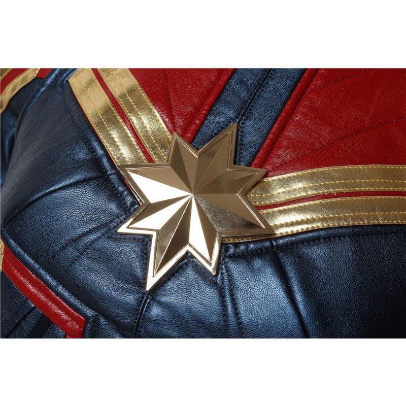 Fantasia Captain Marvel Azul Metálico em Couro Sintético – Perfeita para Fãs da Marvel - Estrela Cosplay