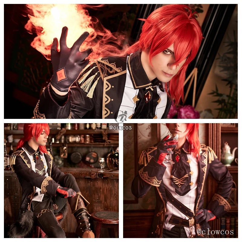 Fantasia de Cosplay Diluc de Genshin Impact para Homens - Conjunto Completo Preto - Estrela Cosplay