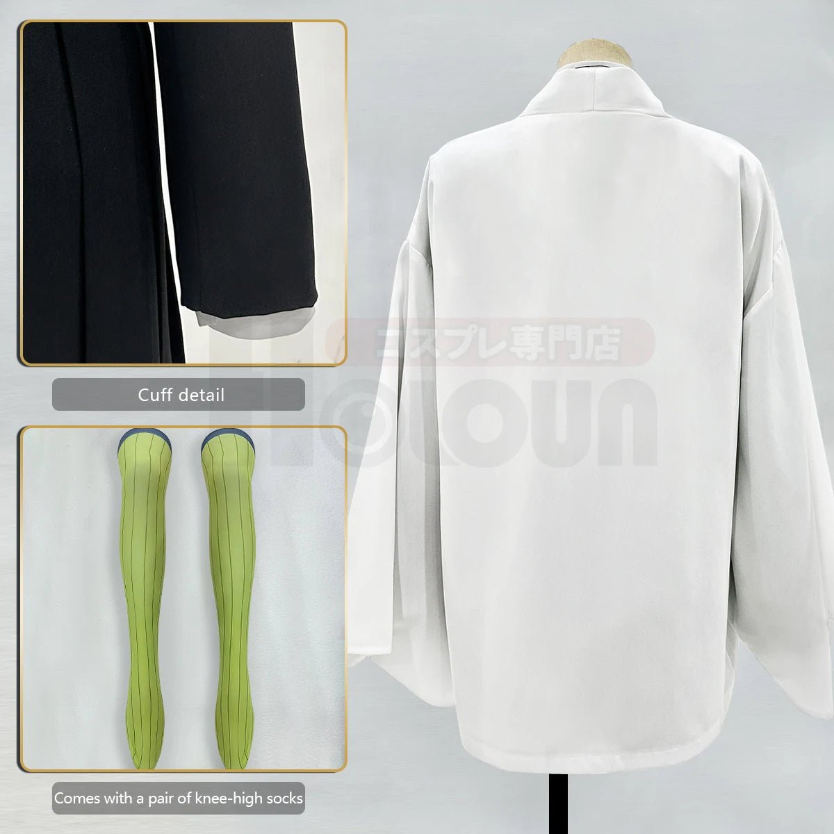 Fantasia de Cosplay Kanroji Mitsuri Demon Slayer Completa com Peruca, Top Bordado, Saia, Haori Branco e Meias - Estrela Cosplay