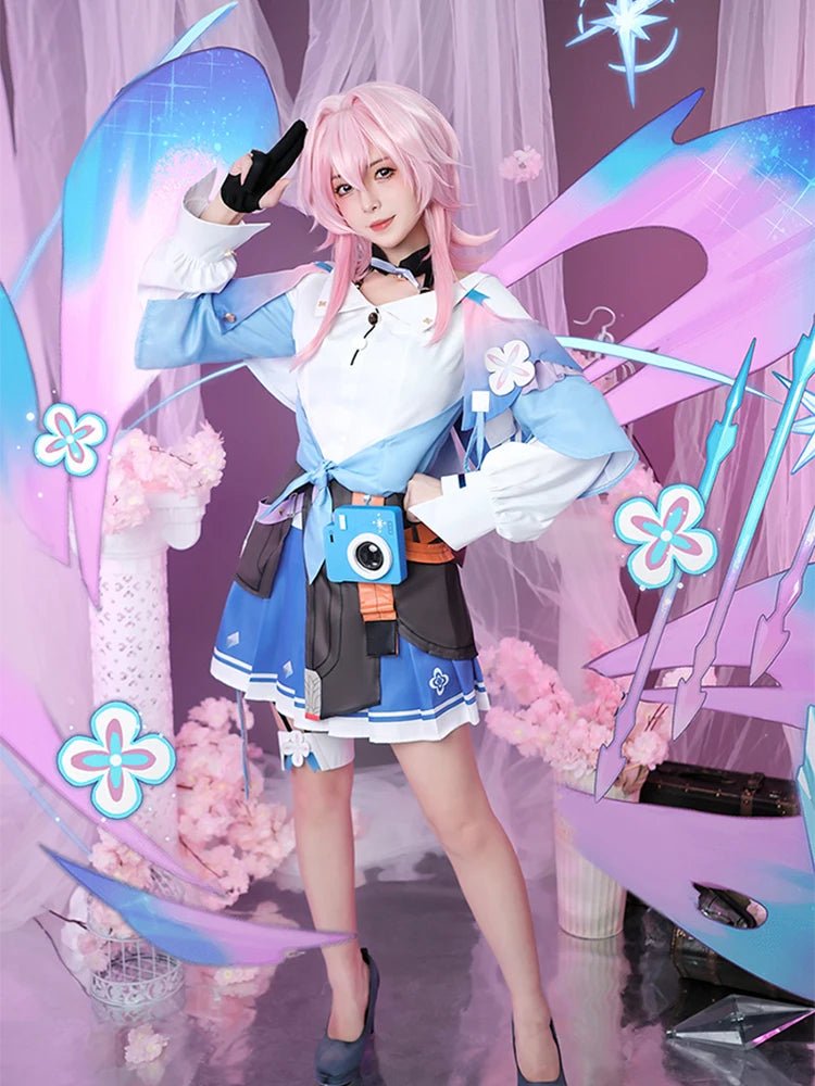 Fantasia de March 7th Honkai Star Rail - Vestido Azul Feminino para Cosplay, Halloween e Festas - Estrela Cosplay
