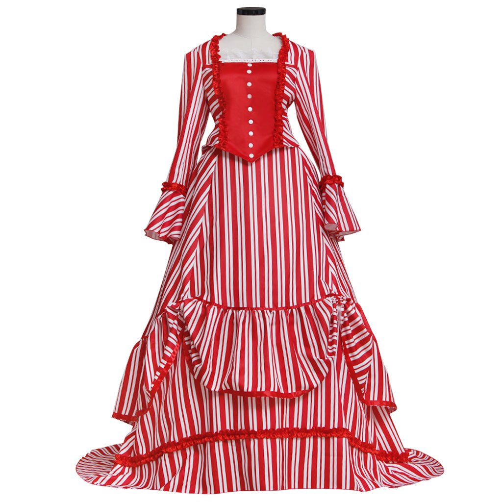 Fantasia de Cosplay Sweeney Todd Mrs. Lovett – Vestido Vitoriano de Busto Listrado em Vermelho e Branco para Mulheres - Estrela Cosplay