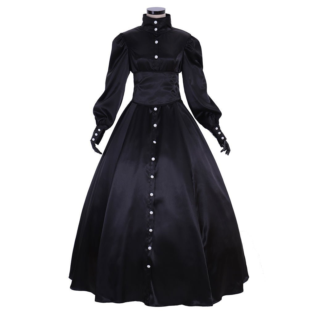 Vestido Medieval Renascentista Preto Feminino - Vestido de Baile Vitoriano Southern Belle para Cosplay - Estrela Cosplay