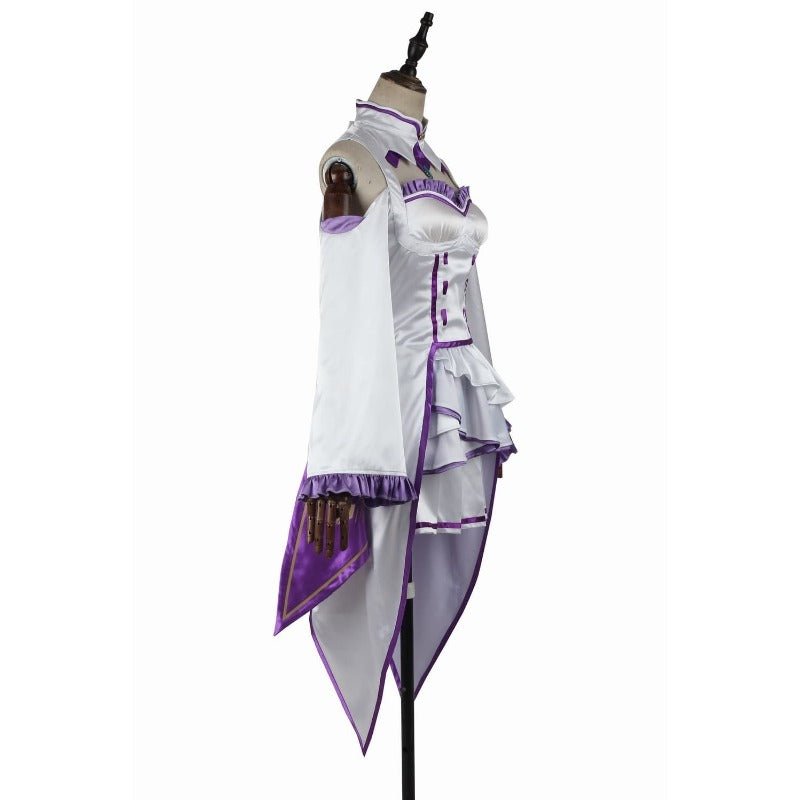 Fantasia de Emilia Cosplay - Re:Zero Kara Hajimeru Isekai Seikatsu Vestido de Anime com Tiara para Festa de Halloween - Estrela Cosplay