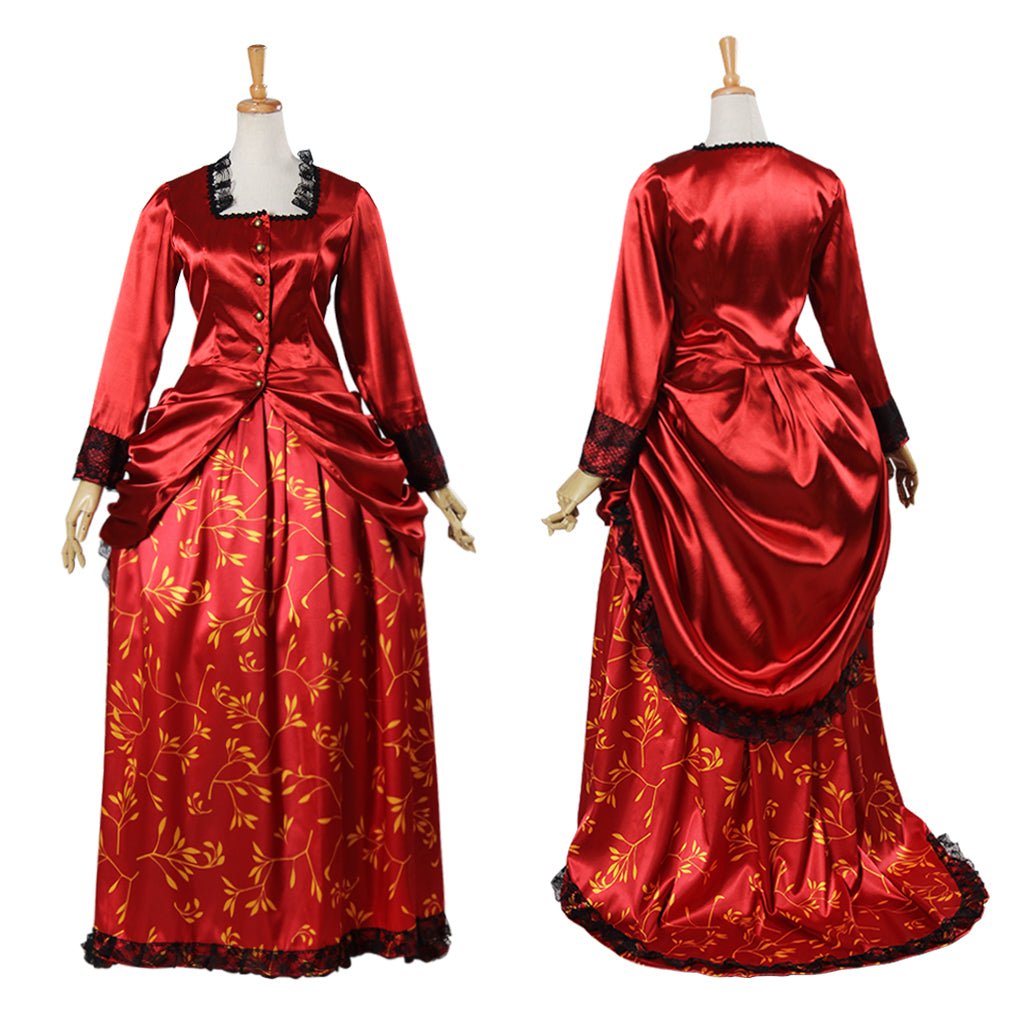 Vestido de Baile Vitoriano Vermelho com Bustle | Traje de Cosplay do Século 19 para Reencenações - Estrela Cosplay