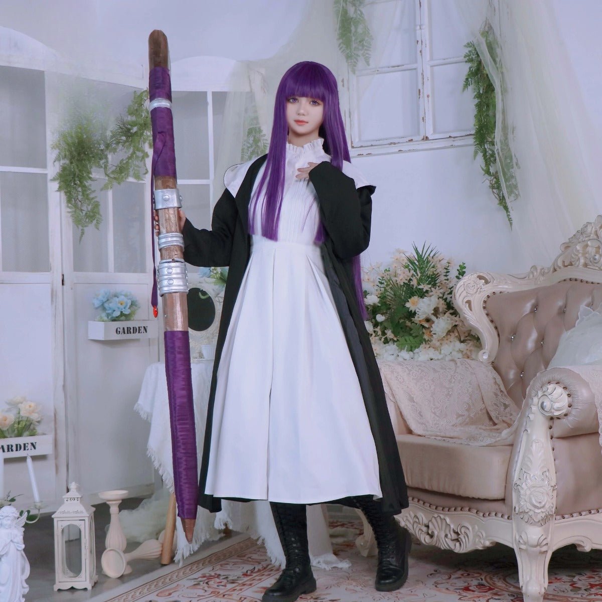 Fantasia de Fern de Frieren: Além da Jornada - Peruca, Manto, Vestido - Presente para Natal e Ano Novo - Estrela Cosplay