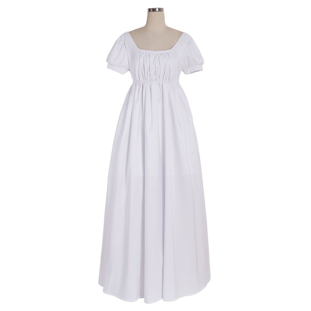 Vestido Régência Branco Simples para Senhoras - Vestido de Baile com Cintura Alta - Feito Sob Medida - Estilo Medieval - Estrela Cosplay
