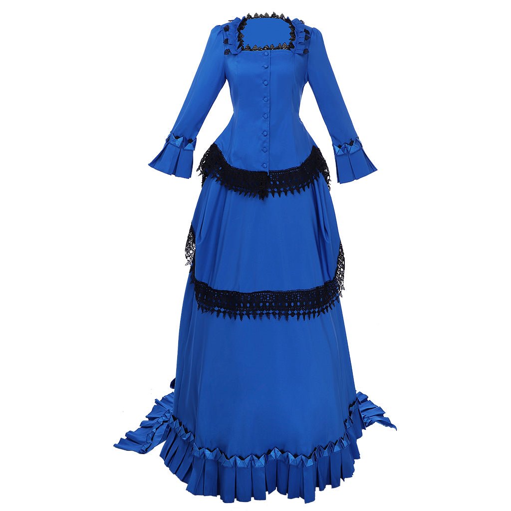 Vestido Vitoriano com Bustle | Vestido Azul Renascentista para Cosplay - Estrela Cosplay