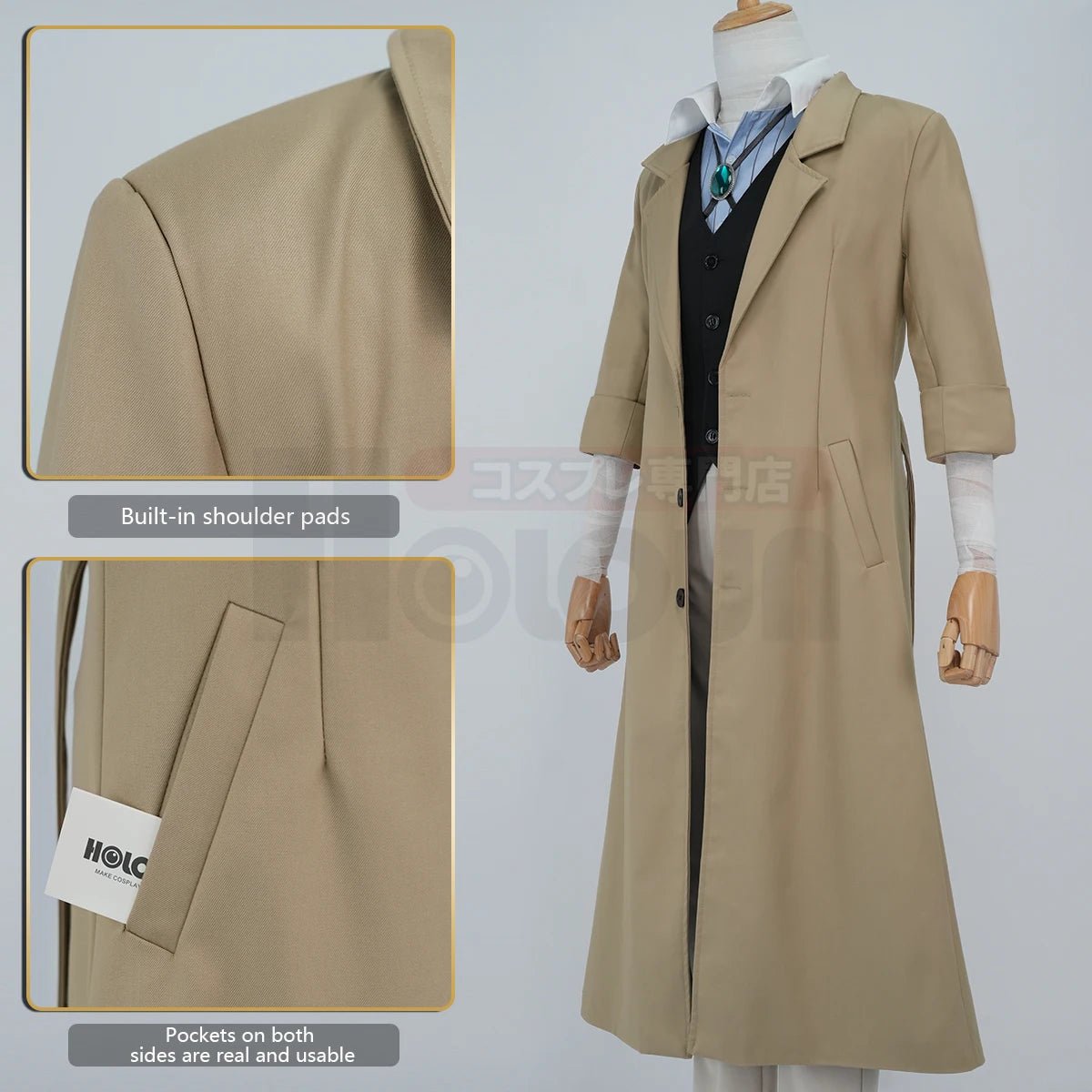 Fantasia de Cosplay Dazai Osamu de Bungo Stray Dogs - Peruca, Casaco Trench, Camisa, Calça e Pendente - Estrela Cosplay
