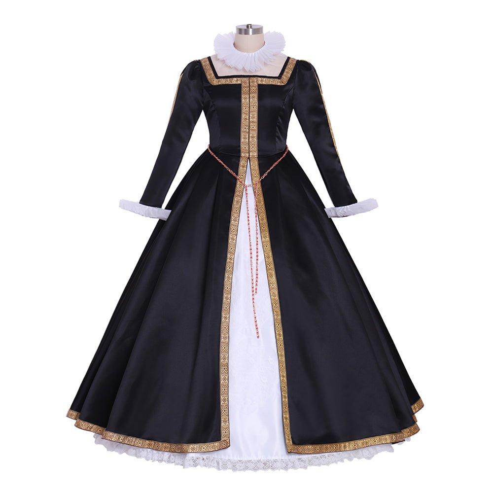 Vestido de Baile Tudor Rainha Elizabeth | Preto e Branco para Mulheres em Eventos Históricos - Estrela Cosplay