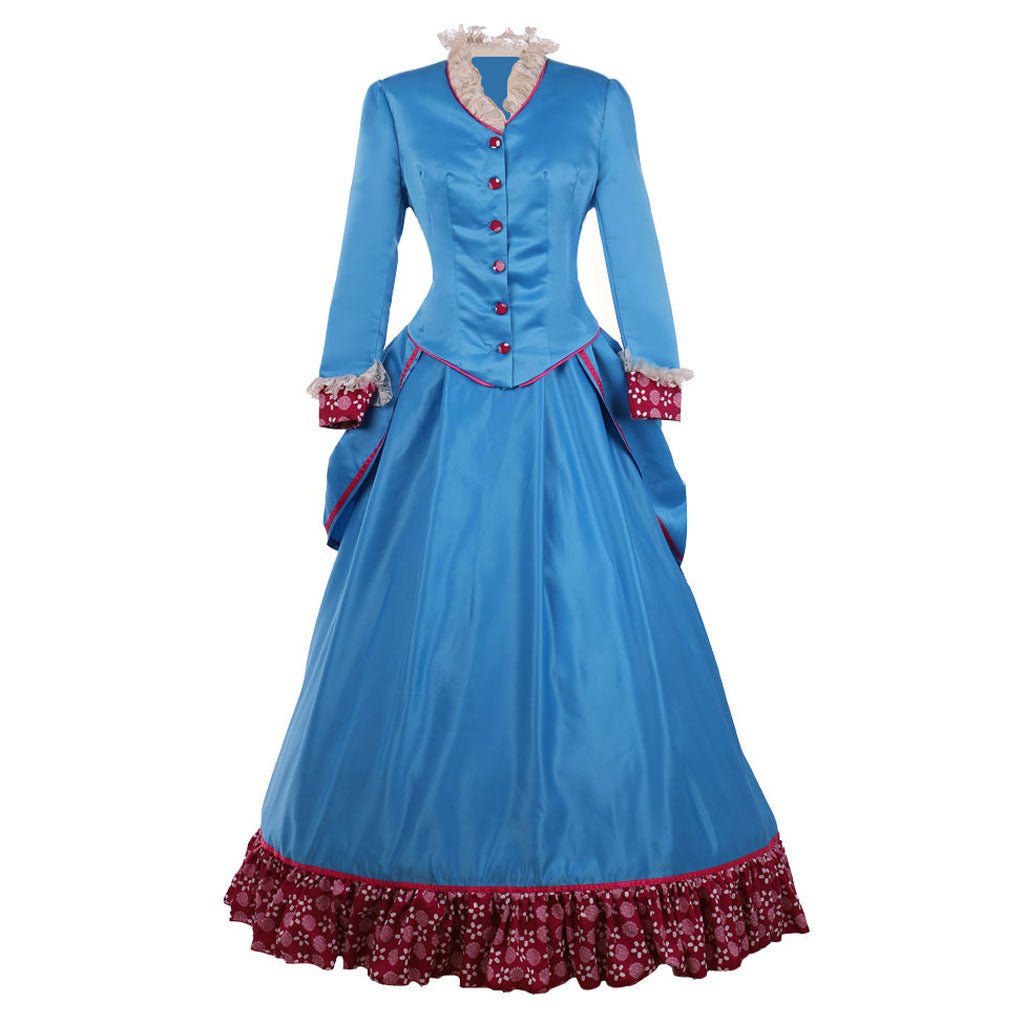 Vestido Vitoriano Azul Guerra Civil Bustle | Traje de Baile Histórico Feito à Mão para Mulheres - Estrela Cosplay