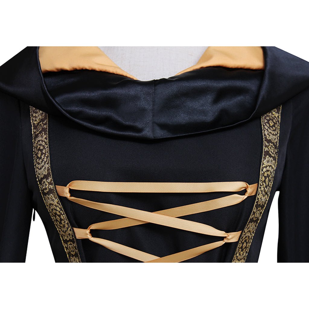 Vestido Longo Gótico Renascentista com Capuz Preto para Mulheres - Fantasia Halloween, Baile Medieval, Traje de Rainha Gótica - Feito Sob Medida - Estrela Cosplay