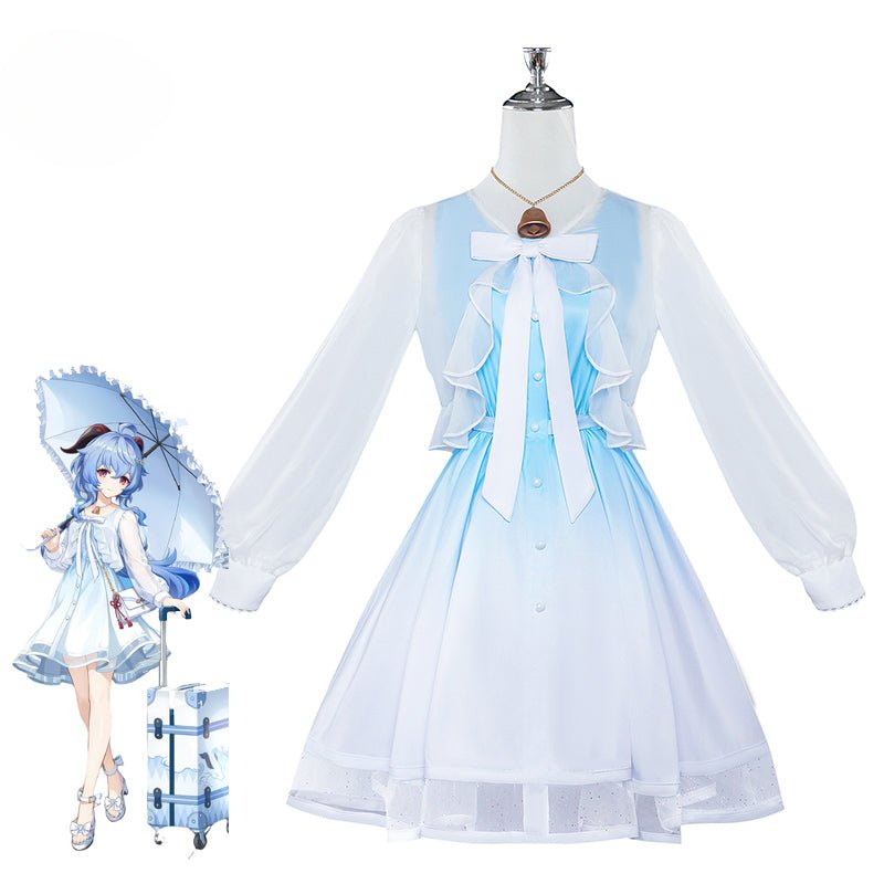 Vestido Original Genshin Impact Ganyu Azul e Branco Gradiente Elegante para Mulheres Fantasia de Cosplay - Estrela Cosplay