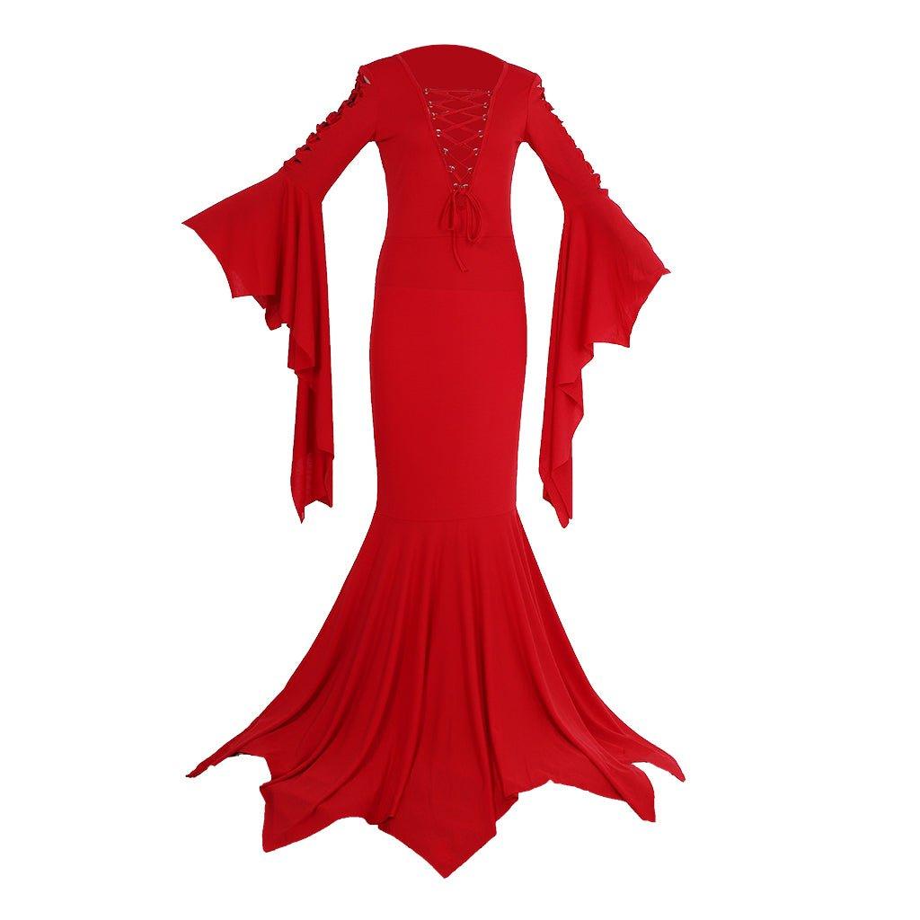 Fantasia de Morticia Addams para Mulheres | Vestido Gótico Vintage para Halloween e Festas de Carnaval - Estrela Cosplay