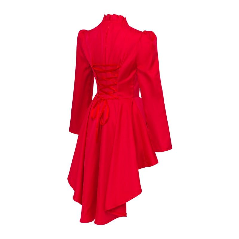 Vestido Vintage Gótico Cocktail Alto-Baixo – Traje de Cosplay Medieval Feminino de Manga Longa - Estrela Cosplay