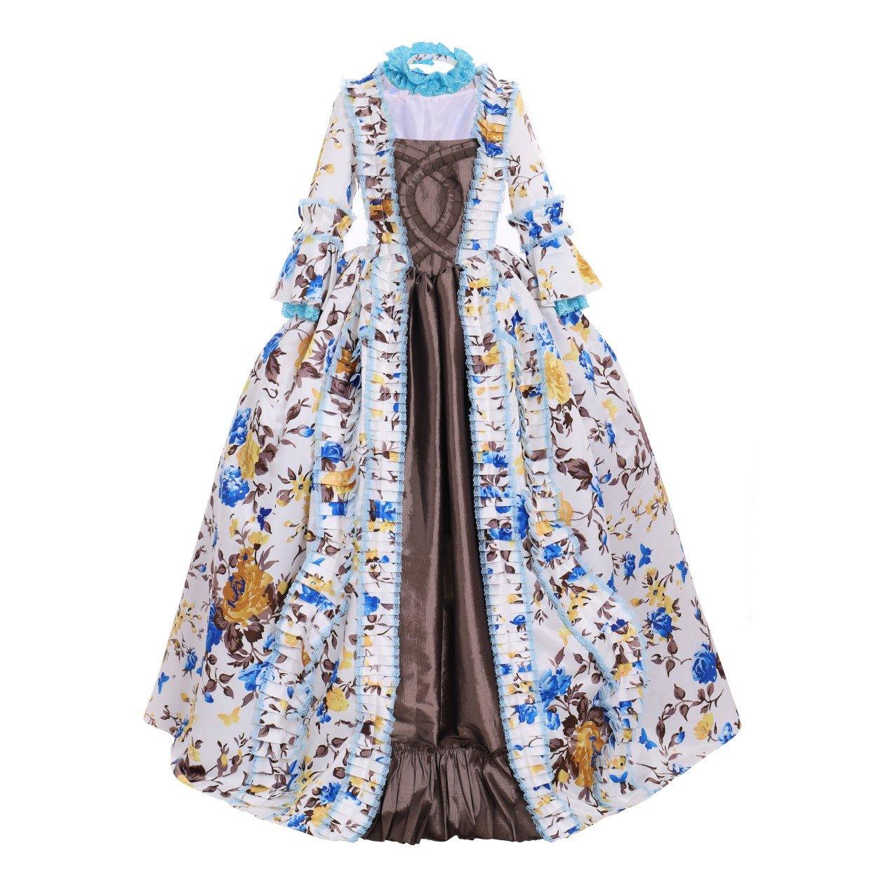 Vestido Floral Medieval | Fantasia Marie Antoinette | Renascença Rococo | Baile Gótico Vitoriano para Cosplay, Halloween e Festas - Estrela Cosplay