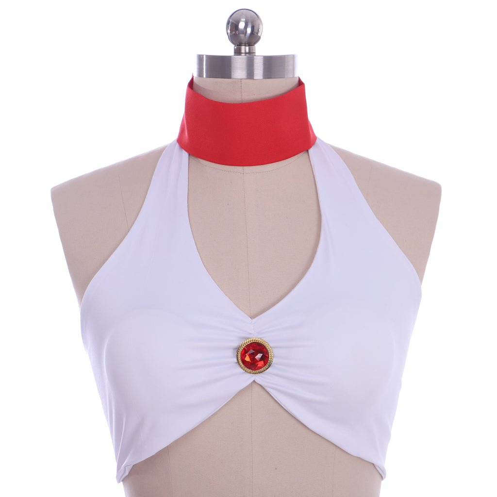 Conjunto de Biquíni Cosplay Ty Lee de Avatar: A Lenda de Aang – Top Branco e Mini Saia - Estrela Cosplay