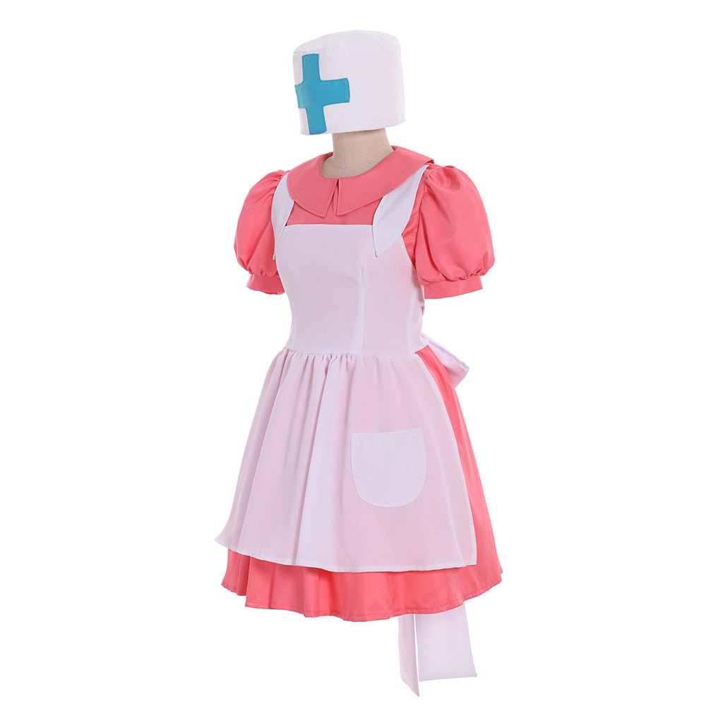 Vestido de Cosplay de Enfermeira Joy Feminino Rosa com Chapéu – Traje Inspirado em Anime da Estrela do Cosplay - Estrela Cosplay