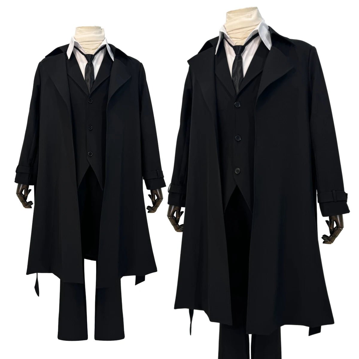 Fantasia Cosplay Dazai Osamu de Bungo Anime - Casaco com Forro Preto, Calças Elásticas, Camisa, Gravata e Peruca - Estrela Cosplay