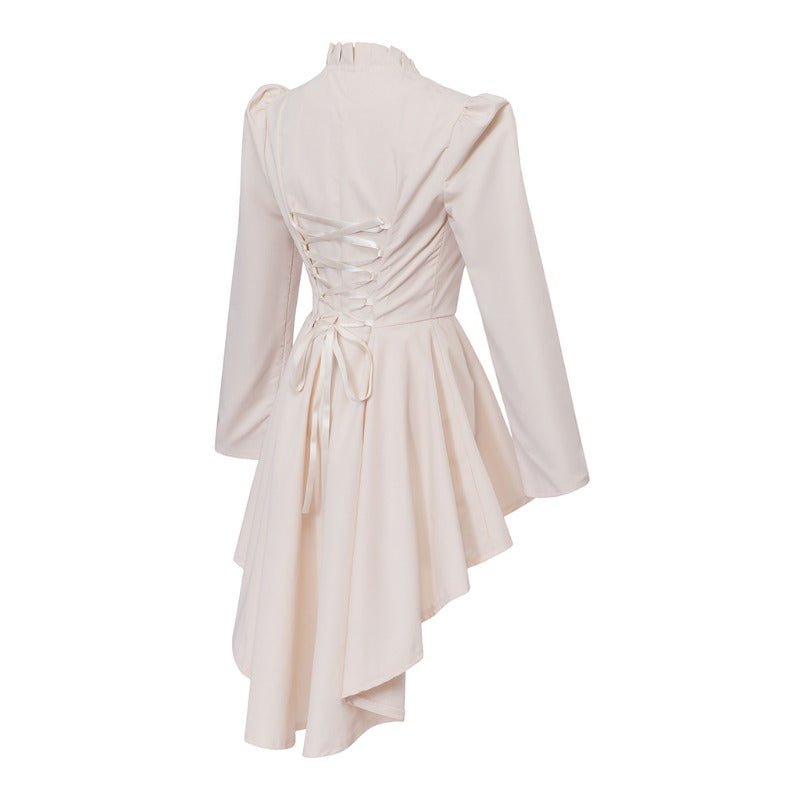 Vestido Gótico Medieval Vintage Cocktail Alto-Baixo – Traje Cosplay Feminino de Manga Comprida Bodycon - Estrela Cosplay