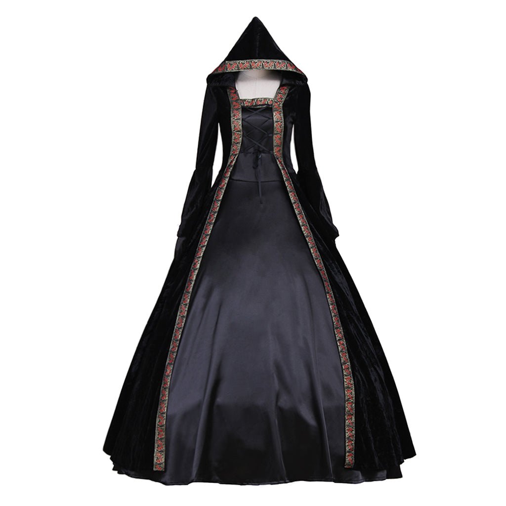 Vestido Gótico Vitoriano Rococo Medieval em Veludo Preto para Cosplay - Estrela Cosplay