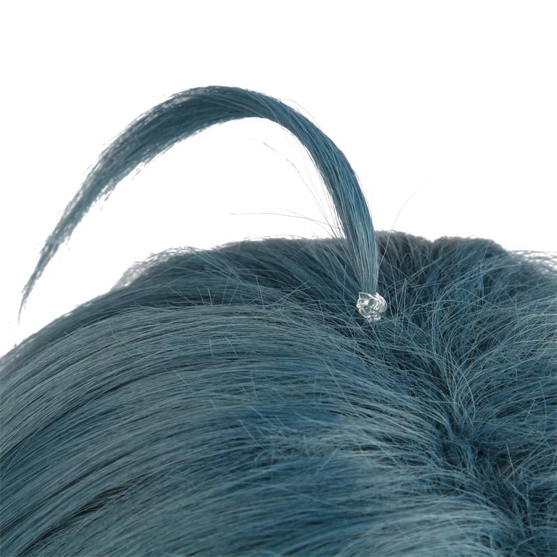 Peruca Xiao Cosplay Genshin Impact - Peruca Curta 40cm Azul Misturado Cabelo Sintético Resistente ao Calor - Estrela Cosplay