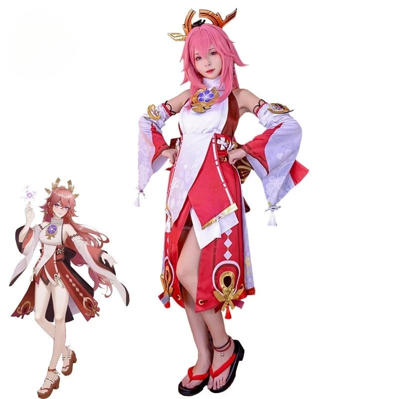 Fantasia de Cosplay Yae Miko de Genshin Impact - Traje de Yae Guuji para Mulheres, Conjunto Completo com Chapéu para Halloween - Estrela Cosplay