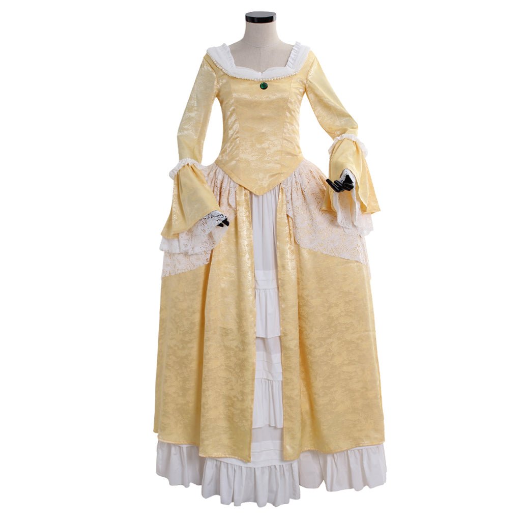Vestido colonial rococo ouro de Marie Antoinette para Halloween, corte francês - Estrela Cosplay