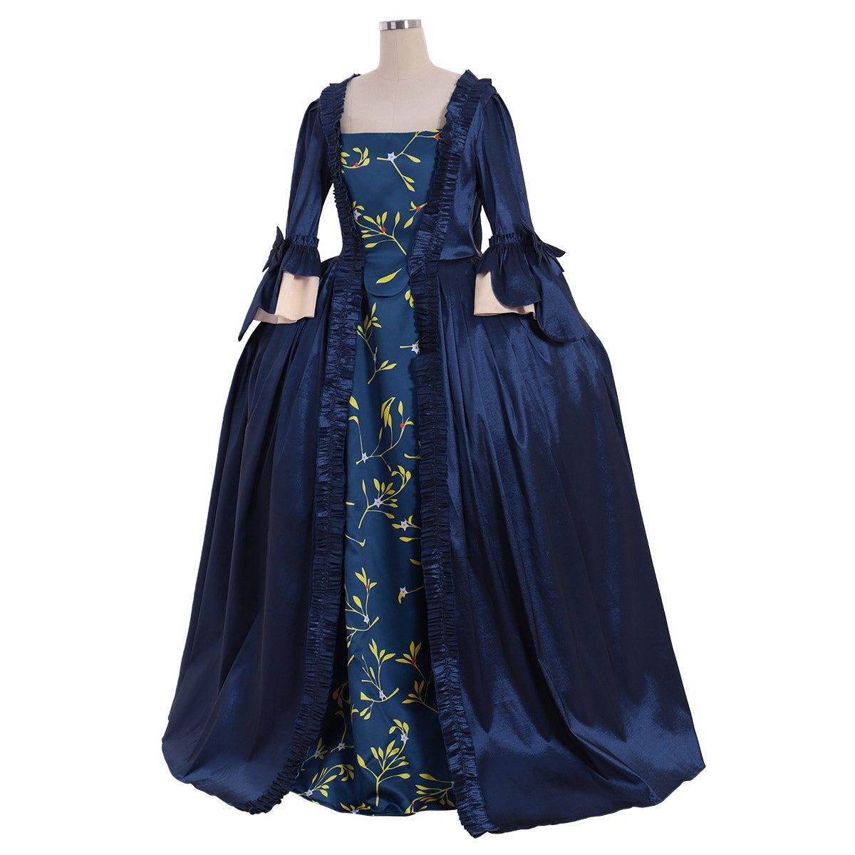 Vestido Rococo Colonial Georgiano de Corte Diário | Vestido Azul do Século 18 de Marie Antoinette | Vestido de Baile Vitoriano com Costas de Saco - Estrela Cosplay